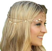 Mahkota rambut wanita bergaya vintage, geometrik, dari logam campuran, untuk acara khusus, perhiasan mode, liontin berumbai berlapis-lapis