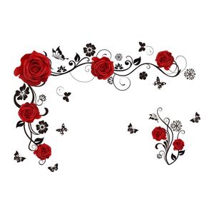 Autocollants muraux romantiques avec des roses et des papillons, pour la décoration du salon et des chambres, autocollants muraux autocollants - Product Image 1
