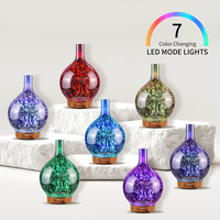 Diffuseur d'huiles essentielles LED 3D en verre coloré avec minuterie