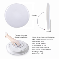 Plafonnier intelligent Matter pour TV, compatible HomeKit Google Alexa, LED RGBCW à intensité variable 24W 32W, contrôle vocal direct et télécommande via application