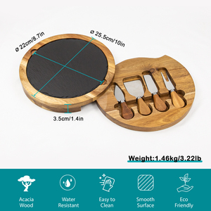 Planche à fromage et à charcuterie ronde en bois rotatif à 100 % avec couteau inclus - Product Image 5