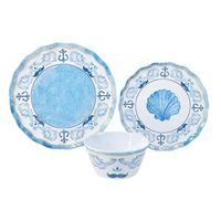 Assiette Ronde en Mélamine Personnalisable, Motif Ancre Nautique Nordique, Bleu et Blanc, Qualité Alimentaire Sans BPA, pour Table – Vente en Gros