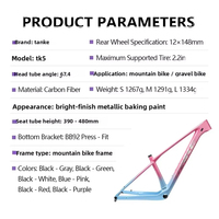 Cadre de vélo de montagne TANKE en fibre de carbone intégrale 29er T800 Boost 12x148mm Frein à disque Routage interne Cadre de vélo de montagne à queue rigide