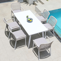 Ensemble table à manger et chaises modernes de luxe en aluminium pour chaises en corde pour patio, balcon ou extérieur pour hôtels et restaurants