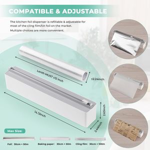 Magnetic Plastic <b>Wrap</b> Dispenser With Cutter 14.17 In For Food Storage Kitchen Organizers Minimalist Design Multi Function - Product Image 5