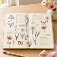Feuilles d'autocollants décoratifs Washi découpés sur mesure, style aquarelle, motifs fleurs océaniques vintage, pour scrapbooking et journal, autocollants adhésifs