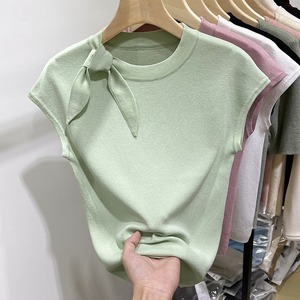 Strappy Round Neck Short <strong>Sleeve</strong> Knit T-Shirt for Women 2026 Summer New Slim Fit Versatile Small <strong>Flutter</strong> <strong>Sleeve</strong> <strong>Top</strong> - Product Image 1