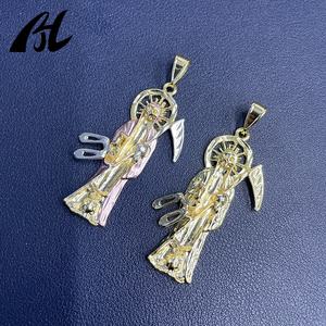 산타 무에르테 그림 사신 펜던트 오로 라미나도 블랑코 종교 황동 메달 산티아마 무에르테 보석 - Product Image 6