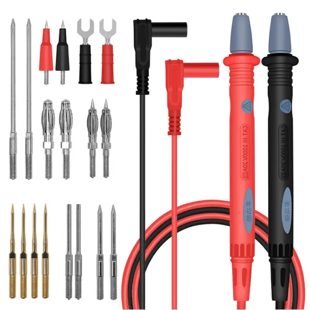 Silicone Multimeter Test Leads Kit Precision Sharp Probe Test Lead 1000V 20A Gold-Plated Probe Leads with Alligator Clips