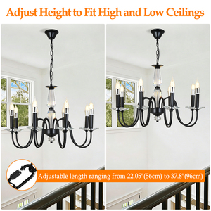 Lámpara Colgante Moderna de Cristal Ajustable para Pasillo o Vestíbulo, E14, Negra, 8 Luces, Estilo Rústico - Product Image 3