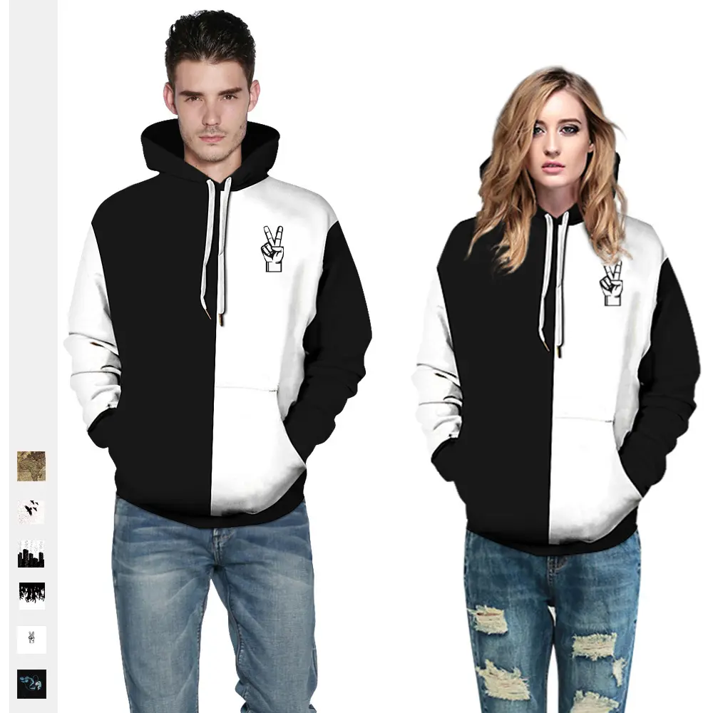 Hot style Black and White Gesture Sublimation Print Sweater Sports Casual Long Sleeve Hoodie