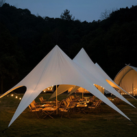 Chapiteau de fête extérieur Glamping Garden Tente d'événement extensible en forme d'étoile Tente d'auvent pliante à dessus plat