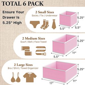 Set of <b>6</b> Underwear <b>Drawer</b> Dividers for Undergarment Bra Panty Sock Fabric Closet Organizers and Storage - Product Image 3