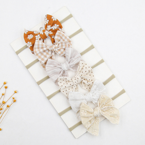 Coton Lin Mini <span class=keywords><strong>Fable</strong></span> Bows Bandeaux Bébé Filles Fleur Broderie Plaid Points Rayure Imprimé Cheveux Arcs Nylon Hairband - Product Image 1