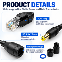 Câble répartiteur PoE passif étanche RJ45 mâle et DC mâle à passage direct pour caméra IP CCTV extérieure Power Over Ethernet