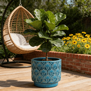 Grand pot de fleurs en céramique émaillée turquoise vintage américain, écologique, durable, avec trou de drainage, pour intérieur/extérieur - Product Image 4