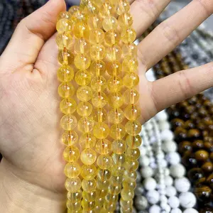 도매 천연 황수정 라운드 느슨한 보석 돌 구슬 보석 만들기 팔찌 목걸이 귀걸이 15.5 "가닥