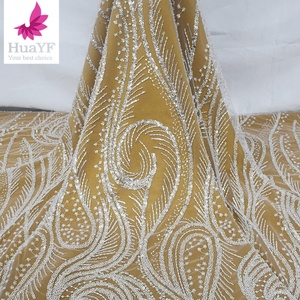 Di lusso <span class=keywords><strong>bianco</strong></span> perline di pizzo da sposa tessuti in <span class=keywords><strong>Tulle</strong></span> con paillettes lucide per abito stile europeo HY1961 - Product Image 3