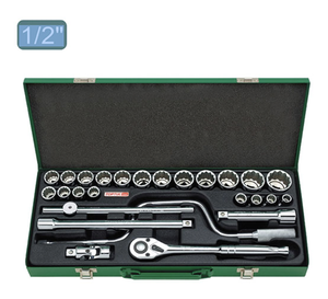 סט שקעים TOPTUL GCAD2602 26 חלקים 1/2 אינץ' עם מחזיק ביטים וביטים - פלדת כרום-ונדיום, אחריות 3 שנים, אריזת קופסת פלסטיק - Product Image 1