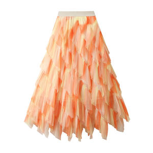 Nouvelle <span class=keywords><strong>jupe</strong></span> plissée en tulle <span class=keywords><strong>taille</strong></span> haute pour femme, style <span class=keywords><strong>tutu</strong></span>, avec ourlet large et coutures irrégulières, effet demi-pompadour - Product Image 2