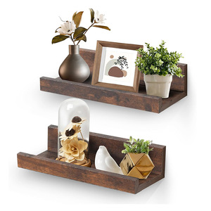 Wooden <b>Wall</b> <b>Mounted</b> Floating <b>Shelf</b> Brown Rectangle Multipurpose Storage Rack For Living Room Bedroom - Product Image 3