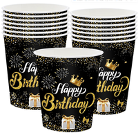 Ensemble de vaisselle et fournitures pour fête d'anniversaire pour femmes et hommes, Or et Noir, comprenant assiettes en carton, gobelets, serviettes, nappes, bannières et drapeaux