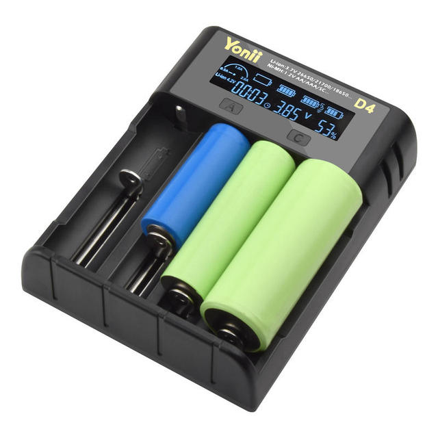 Battery Accessories D4 Smart Lithium Cell Charger LCD Screen 2A Fast Charge 4 Slots USB Charger for 18650 26650 21700 AA AAA