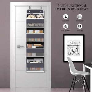 Organisateur de porte suspendu 33x15x85cm gris avec poches transparentes pour salle de bain, chambre et placard - Product Image 3