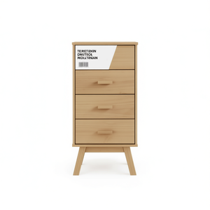 Midcentury Modern 3 Drawer Nightstand In Brown Pine Wood <b>Storage</b> <b>Bedside</b> Cabinet For Bedroom Home Furniture - Product Image 1