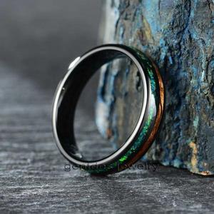 Bijoux pour hommes Bague de mariage personnalisée 6MM incrustation de tungstène Bague en opale concassée et en bois Bague de fiançailles pour femmes Bague de couple - Product Image 4