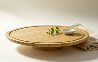 Plateau en bambou festonné sur piétement, plateau de présentation décoratif surélevé pour gâteaux, fruits, décoration de table de cuisine, plateau de service en bambou de qualité alimentaire