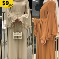 Sharut Grande Vente Prix de Liquidation Gros Abaya Turquie Vêtements Islamiques Mousseline Manches Volants Robes Musulmanes Femme Dubaï Abaya