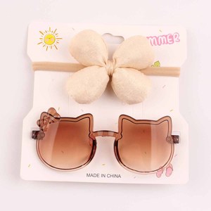 Ensemble de bandeaux en nylon pour bébé et lunettes de soleil avec oreilles de chat, bandeau à nœud doré gonflé, accessoires photo d'été pour filles de 0 à 3 ans - Product Image 3