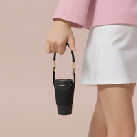 Housse de tasse à café ou à thé portable avec protège-poignet en PU, taille réglable, fermeture à bande magique, couleur et logo personnalisables, pour femme