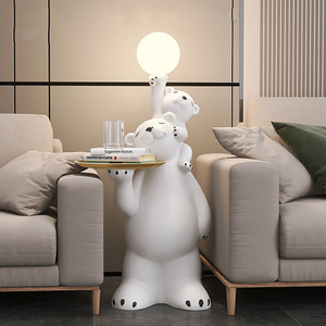 Sculpture animalière personnalisée, ornement de canapé de salon, décoration d'intérieur père fils, statue de grands ours avec plateau de rangement et lampe de lune - Product Image 2