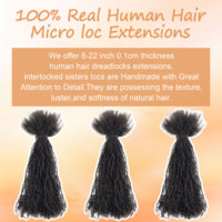 Extensions de dreadlocks permanentes faites à la main en cheveux humains vierges à 100 %, bouclées, avec pointes frisées, couleur et taille personnalisées, vente en gros d'usine