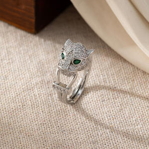 Sıcak yeni modeller bakır kaplama altın biraz kakma zirkon moda leopar kafa açılış Hip-hop erkekler ve kadınlar ile aynı halka - Product Image 4