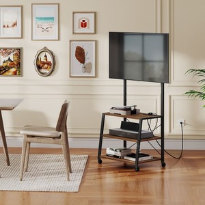 Soporte de <span class=keywords><strong>TV</strong></span> rodante con montaje y toma de corriente <span class=keywords><strong>para</strong></span> <span class=keywords><strong>TV</strong></span> de hasta <span class=keywords><strong>55</strong></span> <span class=keywords><strong>pulgadas</strong></span>, centro de entretenimiento de esquina, soporte de <span class=keywords><strong>TV</strong></span> pequeño con estantes de almacenamiento - Product Image 4