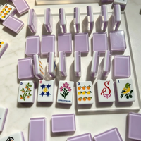 Tuiles de Mahjong KXXL en Acrylique Lavande à Motif Floral avec Illustrations Hibou, Panda et Fruits pour Soirées entre Femmes, Cocktails et Brunch