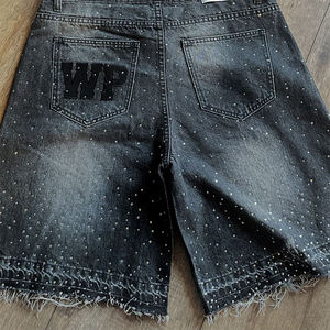 Custom Rhinestone Embroidery Applique Raw Hem Distressed Joining Jeans <strong>Shorts</strong> Men Sun Faded Denim <strong>Shorts</strong> - Product Image 2