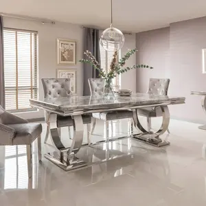 Grigio 2 M Piano In Marmo Tavolo Da Pranzo In Argento Base Cromata con Battente posteriore Da Pranzo Sedie