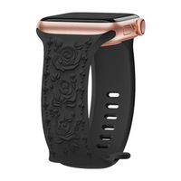 Bracelet de montre connectée en caoutchouc blanc gravé floral pour femme, design respirant avec fleurs en relief et boucle ardillon