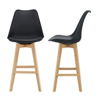 Ensemble de 4 chaises de bar modernes tulipe en plastique pieds en bois de hêtre durable tabourets de bar pour la maison la cuisine le restaurant