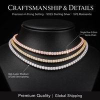 LEPAI Colliers de mode, Vente directe usine, Chaîne tennis en moissanite en argent sterling S925 de 3 mm, Bracelet hip-hop à rangée unique, Bijoux