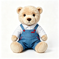 Ours en peluche beige doux de haute qualité avec salopette en jean bleu et chemise intérieure blanche – Adorable jouet en peluche ours