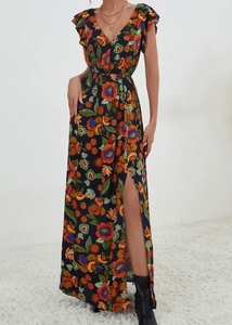 Abito stringente da donna con spacco con bordo a volant stampato - Product Image 3