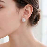 Boucles d'oreilles fines à clous, boucles d'oreilles CZ, boucles d'oreilles halo carrées, boucles d'oreilles solitaires coussin, bijoux de mariage plaqué rhodium en laiton pour femme 2026