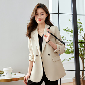 Women's Casual Suit Jacket Off White Solid Color Anti-Wrinkle Polyester Blazer Autumn Korean Style Elegant Petite Top - Product Image 2