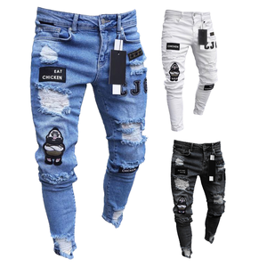 Pantalones vaqueros bordados con agujeros rotos para <span class=keywords><strong>hombre</strong></span>, pantalones de mezclilla finos informales, pantalones vaqueros clásicos para <span class=keywords><strong>hombre</strong></span> joven, pantalones para correr - Product Image 1