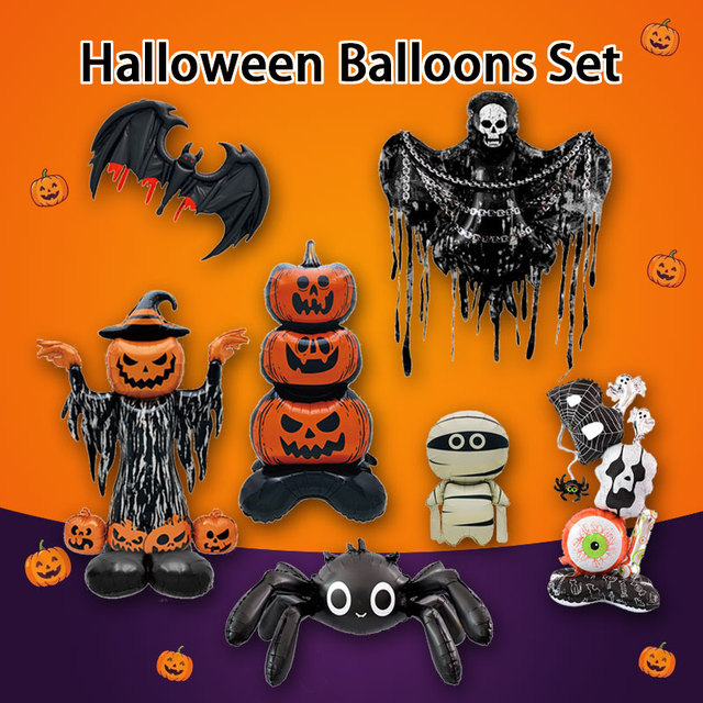 2026 New Large Standing Durable 3D Halloween Foil Balloons Pumpkin Tombstone Tree Decor Party Decorations Inflatable Supplies